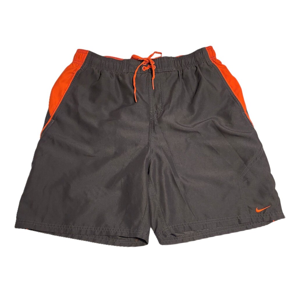 Nike Swim Trunks Mesh Lining Pocket Gray w/ Orange Mens Size Large